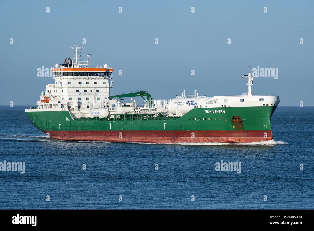 product/ chemical tanker THUN VENERN on the river Elbe Stock Photo