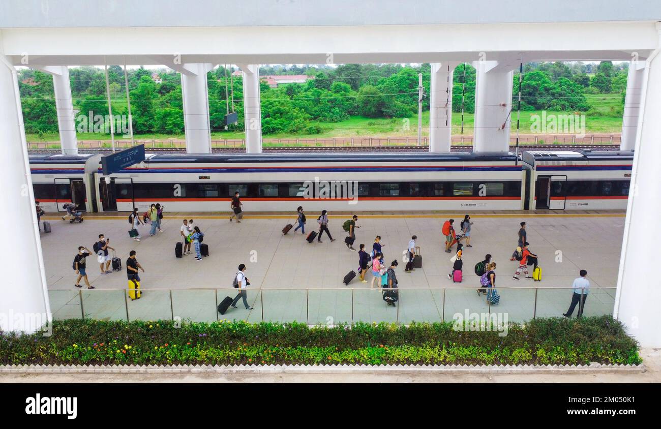 Vientiane, Laos. 31st July, 2022. Passengers of the Lane Xang EMU train
