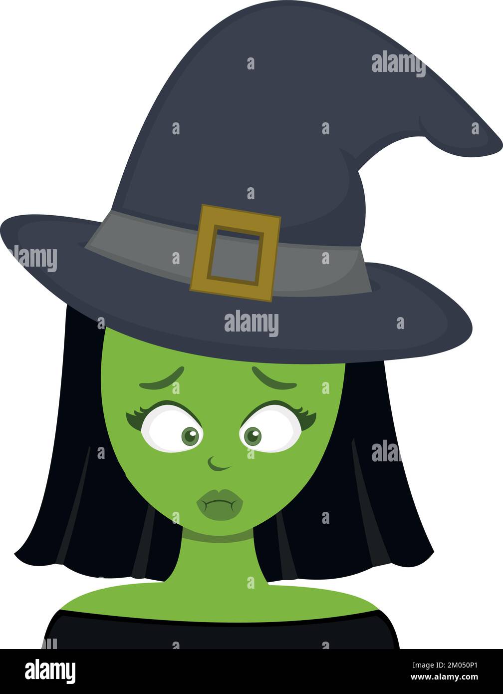 vector illustration of a witch cartoon with a green color of nausea Stock Vector
