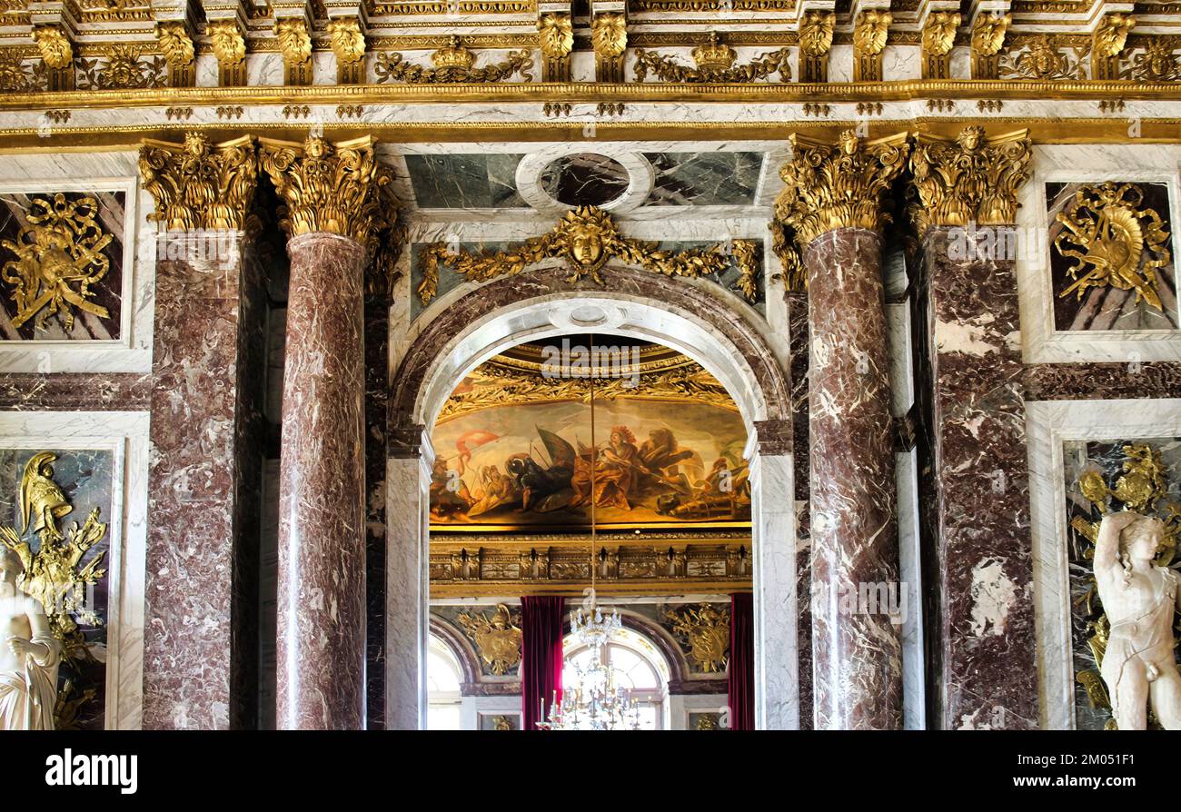 The famous and sumptuous Hall of Mirrors of the Palace of Versailles ...
