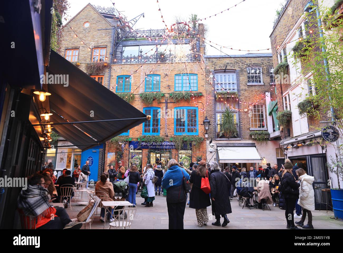 Pretty Neal's Yard in Covent Garden in the Christmas season, 2022, in central London, UK Stock Photo