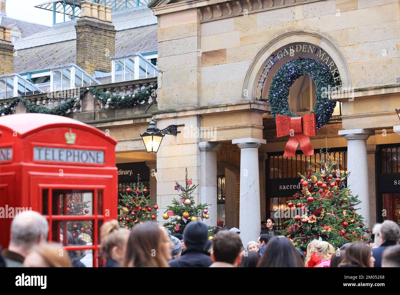 Covent Garden very busy in the Christmas season, 2022, in central London, UK Stock Photo