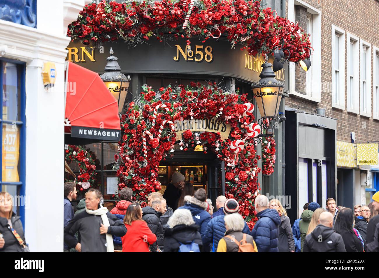 Mr Fogg's Tavern on St Martins Lane, in theatreland, at Christmas, 2022, in central London, UK Stock Photo