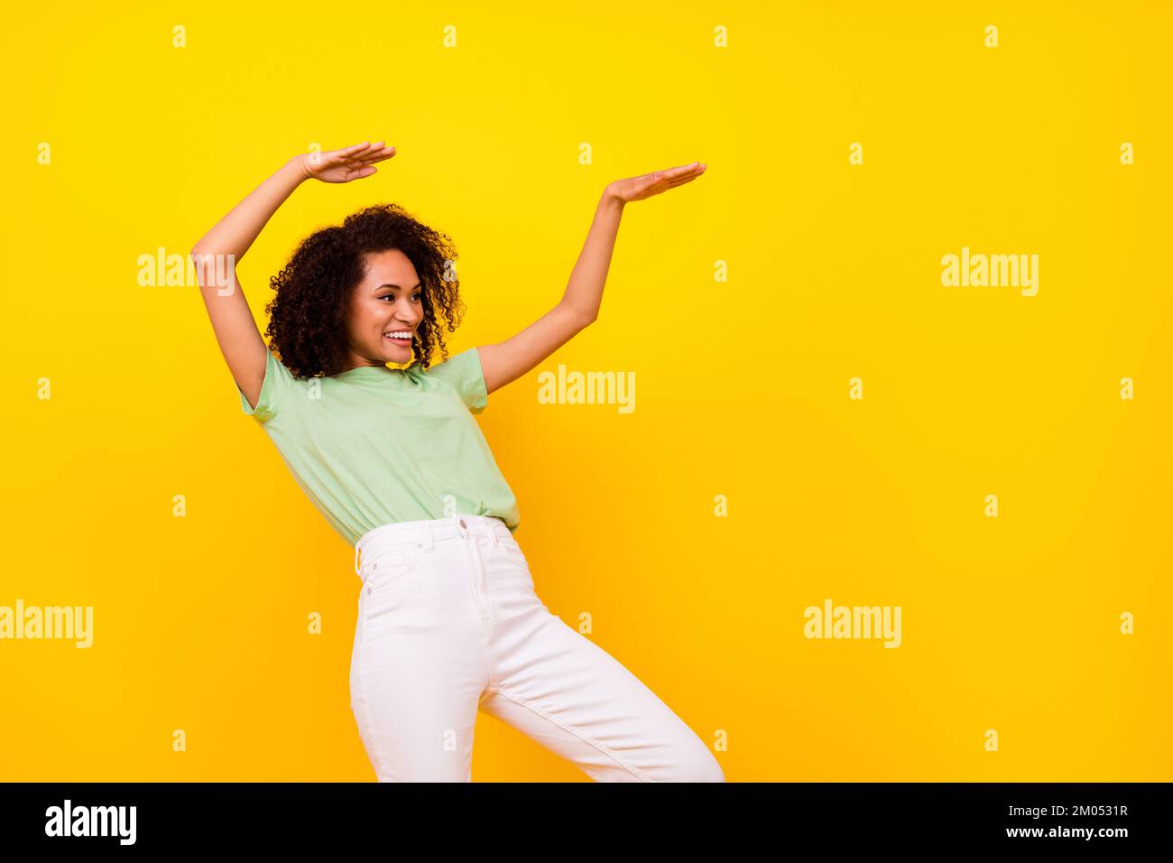 Profile photo of young pretty nice perfect lady dancing hands