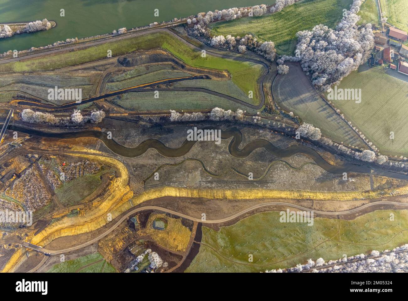 Aerial view, Suderwicher Bach meander and Emscher reconstruction in the district of Suderwich in Recklinghausen on the city border with Castrop-Rauxel Stock Photo
