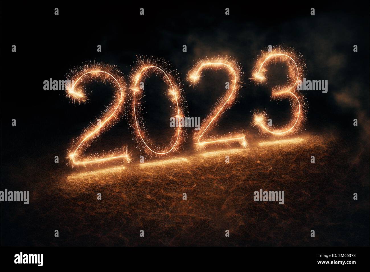 year 2023 written with sparklers Stock Photo