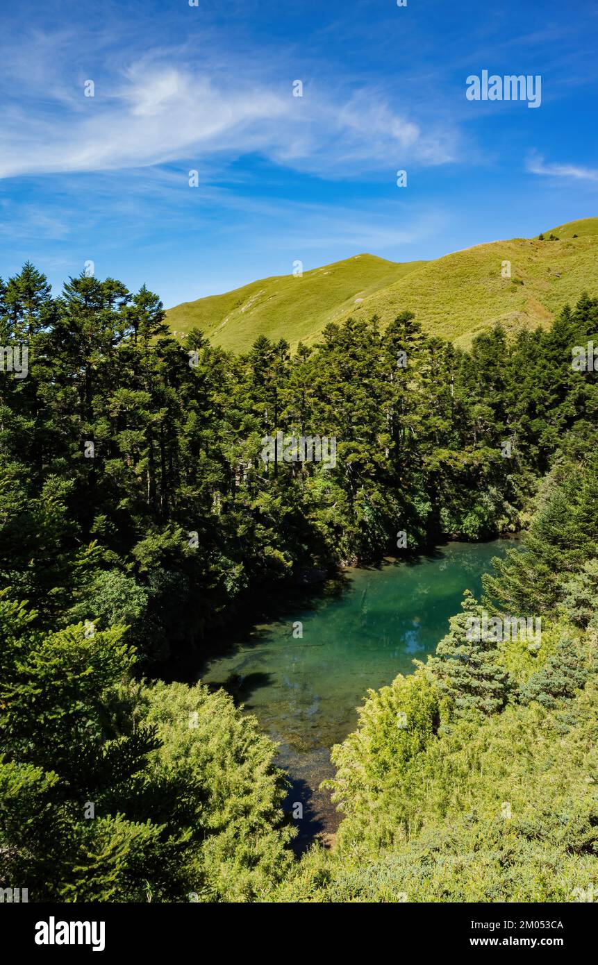 Sunny landscape of the Taiwan Pond of Hehuanshan mountain at Taiwan Stock Photo