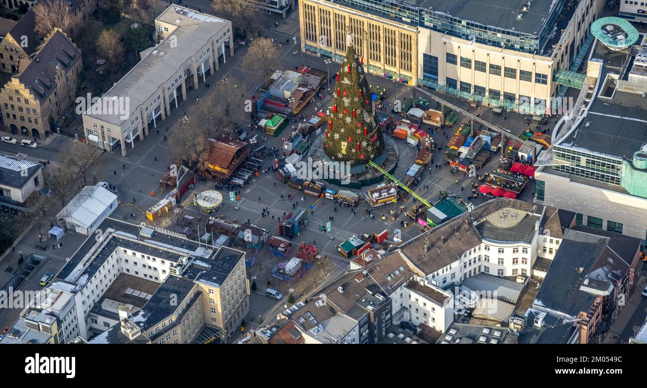 Luftbild, Deutschlands größter Weihnachtsbaum auf dem Hansaplatz in der City in Dortmund, Ruhrgebiet, Nordrhein-Westfalen, Deutschland, DE, Dortmund, Stock Photo