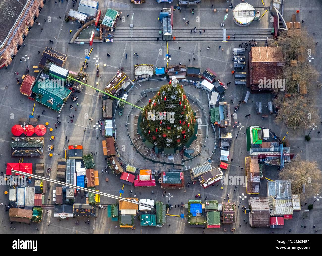 Aerial view, Germany's biggest Christmas tree on Hansaplatz in the city in Dortmund, Ruhr area, North Rhine-Westphalia, Germany, DE, Dortmund, Europe, Stock Photo