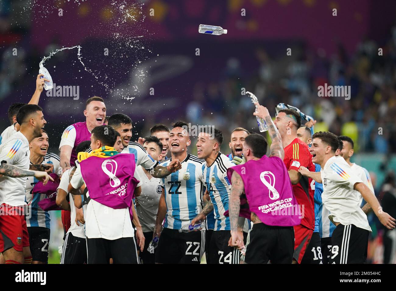 DOHA, QATAR - DECEMBER 3: Players of Argentina celebrate the victory during the FIFA World Cup Qatar 2022 Round of 16 match between Argentina and Australia at Ahmad bin Ali Stadium on December 3, 2022 in Al Rayyan, Qatar. (Photo by Florencia Tan Jun/PxImages) Stock Photo
