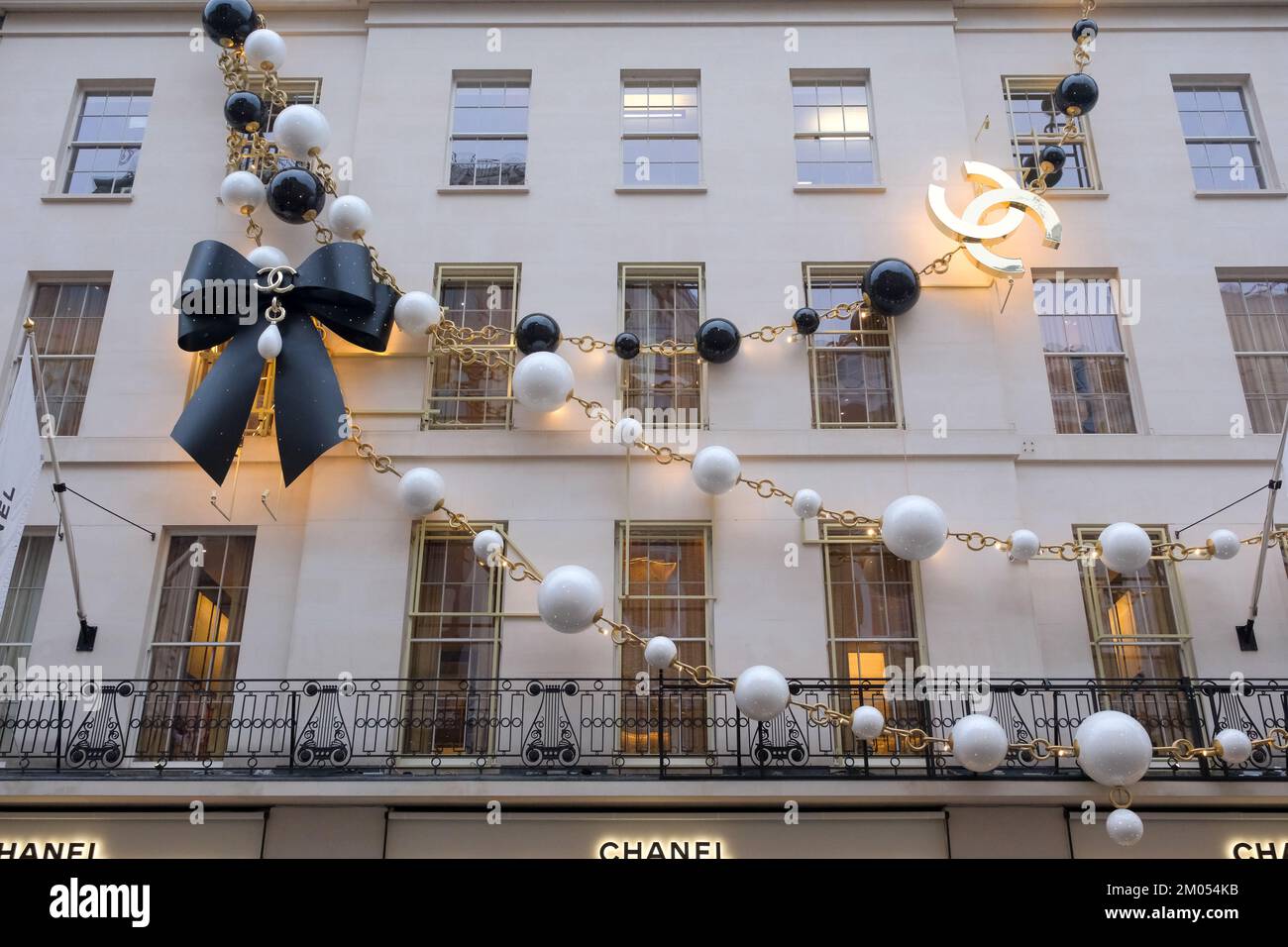 The decorated Christmas shop windows of Chanel on Bond Street on