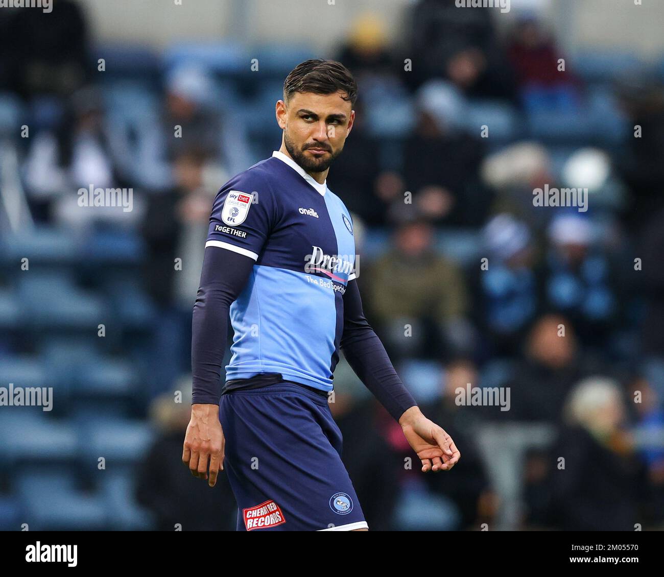 Ryan Tafazolli of Wycombe Wanderers during the Sky Bet League 1 match Wycombe Wanderers vs Portsmouth at Adams Park, High Wycombe, United Kingdom, 4th December 2022  (Photo by Nick Browning/News Images) Stock Photo