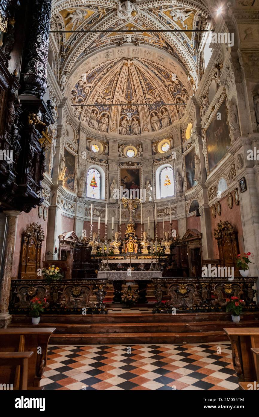 interior of the basilica of the madonna at tirano italy showing the main altar Stock Photo