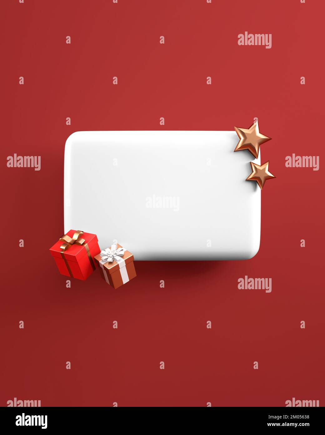 Christmas message text box template with festive ornaments on a red ...