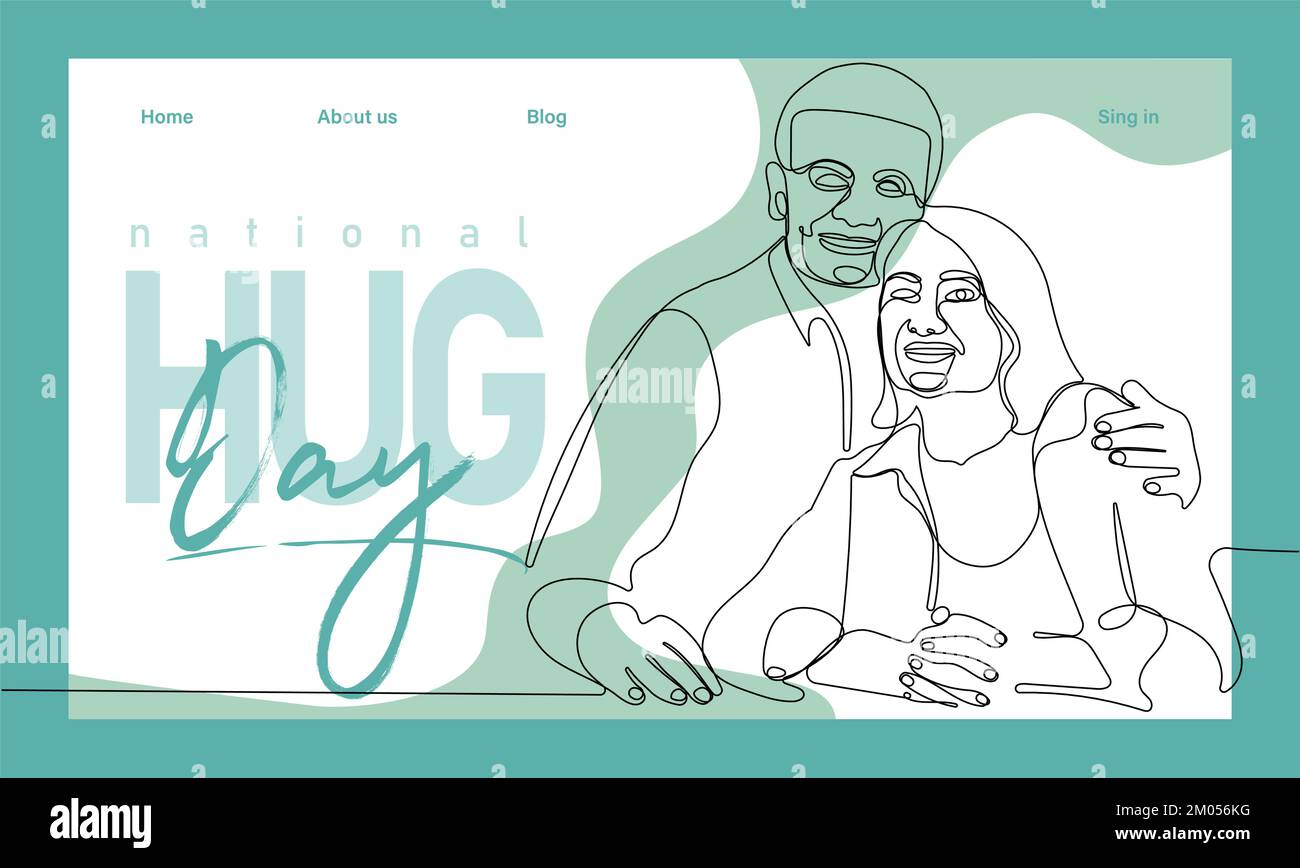 Single hand drawn outline continuous of Web banner or landing page with a concept hug day and happy family relationship. Vector colorful illustration. Vector illustration Stock Vector