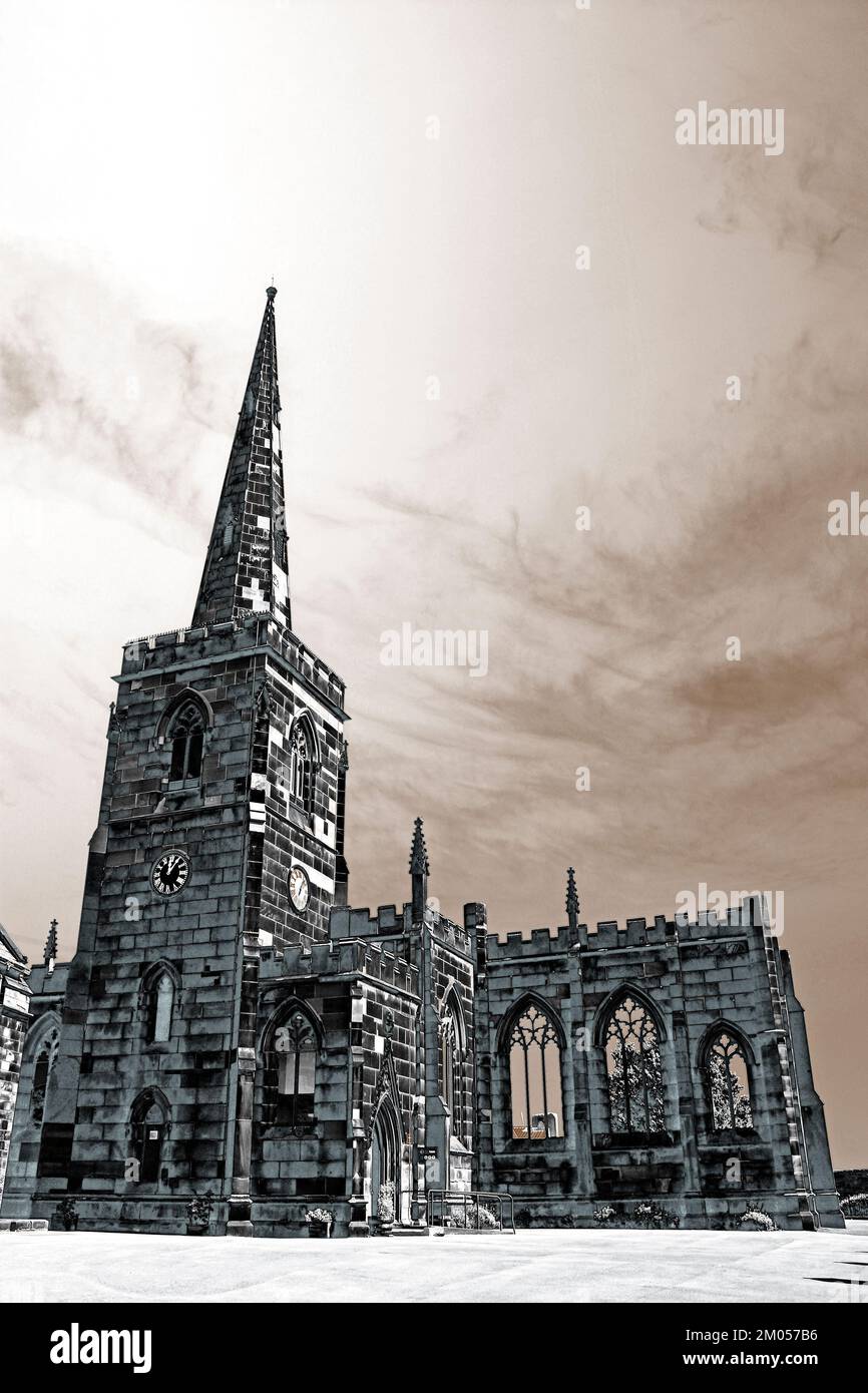 St Marys Tower and ruins of 12th Century Birkenhead Priory - Photo Effect Stock Photo