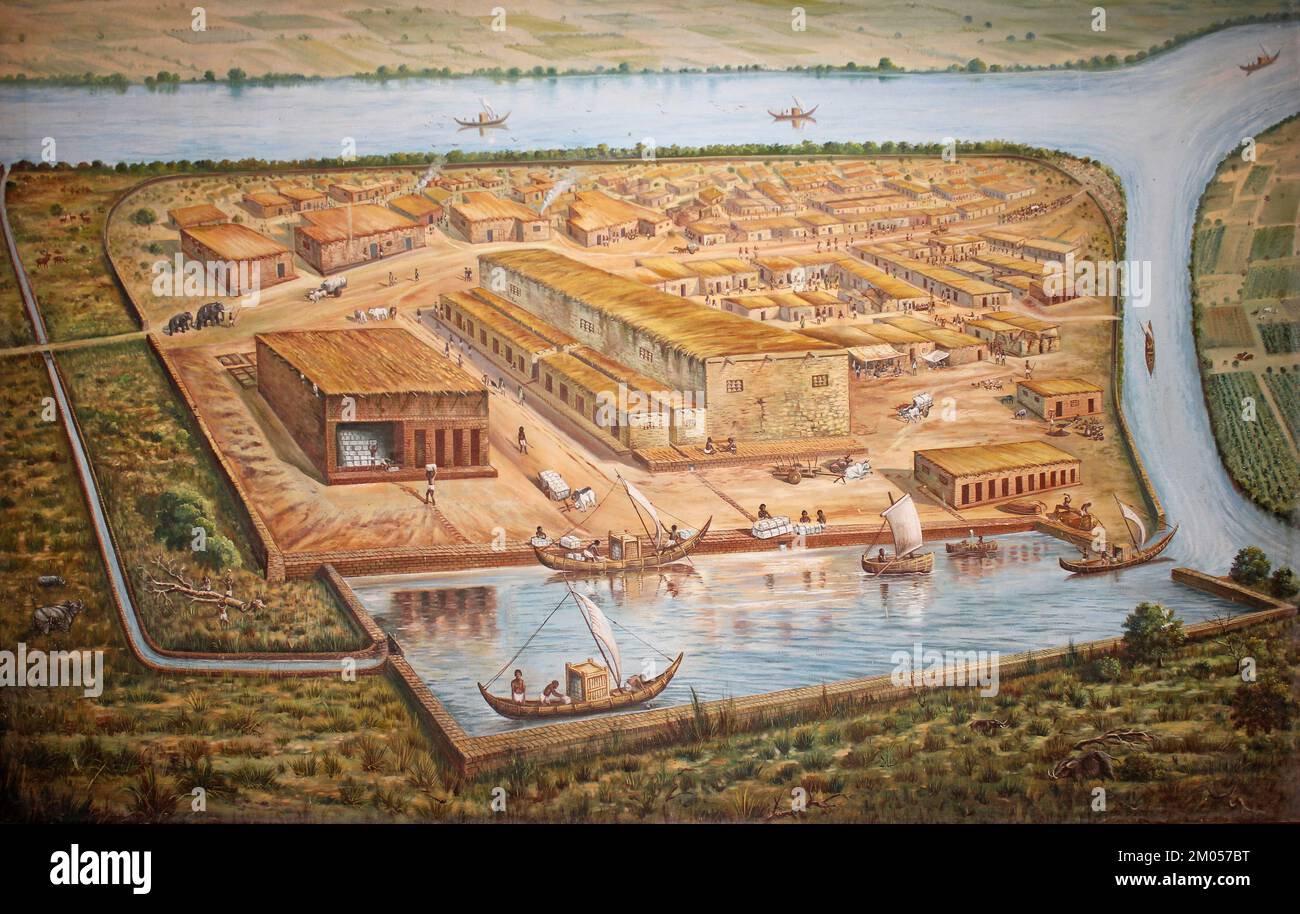 Artists Impression of Lothal - part of the ancient Indus Valley civilisation. Gujarat, India Stock Photo