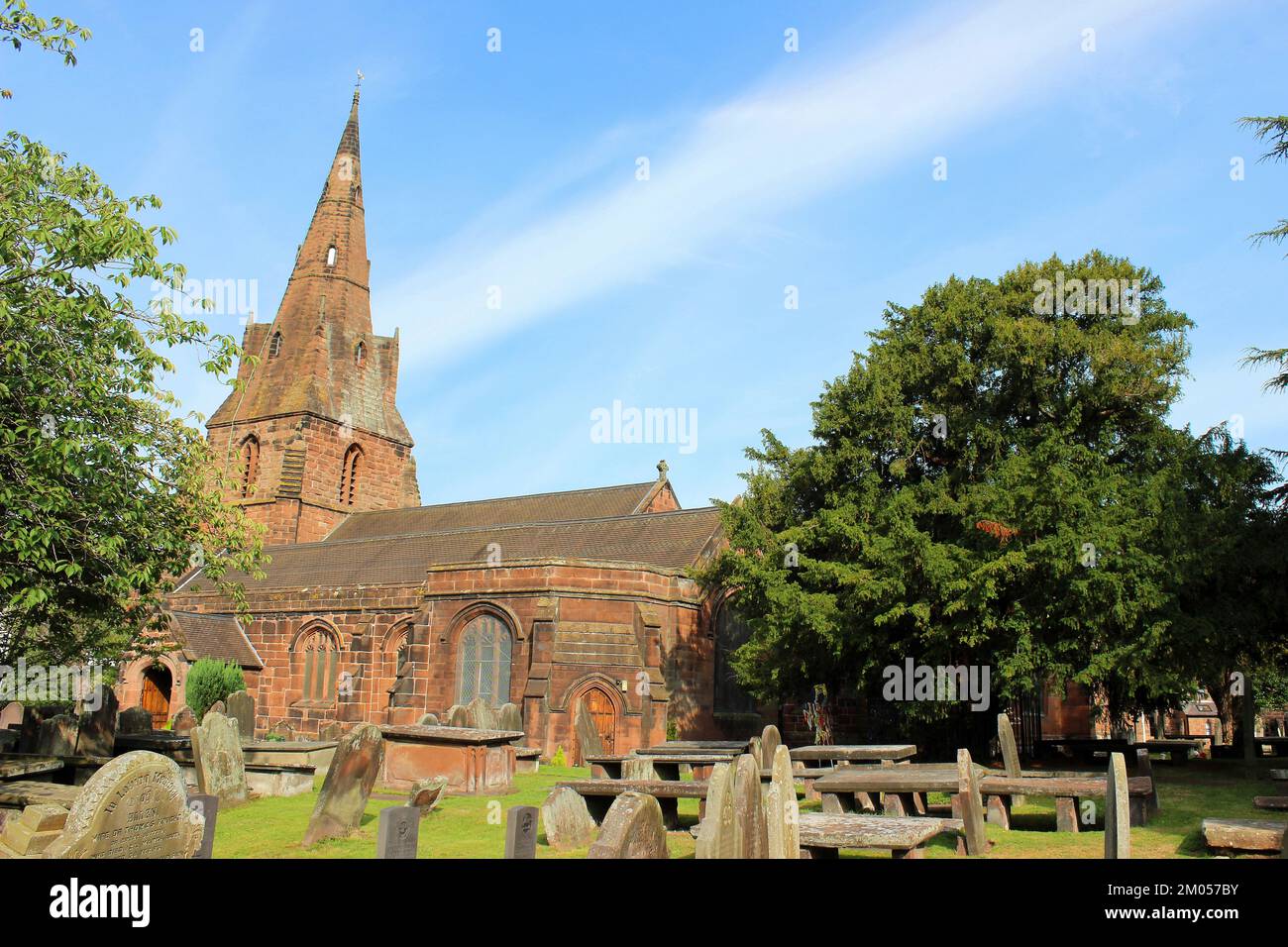 Grade II listed Parish Church of St Mary's And Ancient 1600 Yr Old Yew Tree, Eastham, Wirral Stock Photo