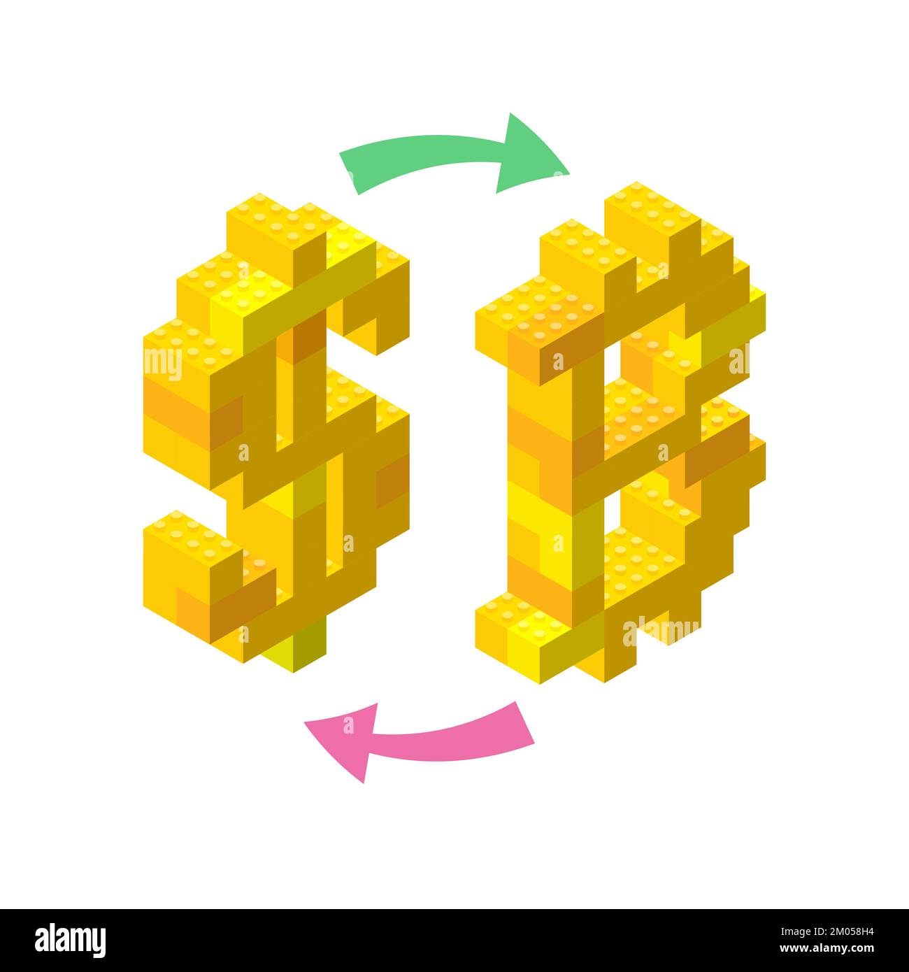 The concept of exchanging cryptocurrency for dollars. Dollar and