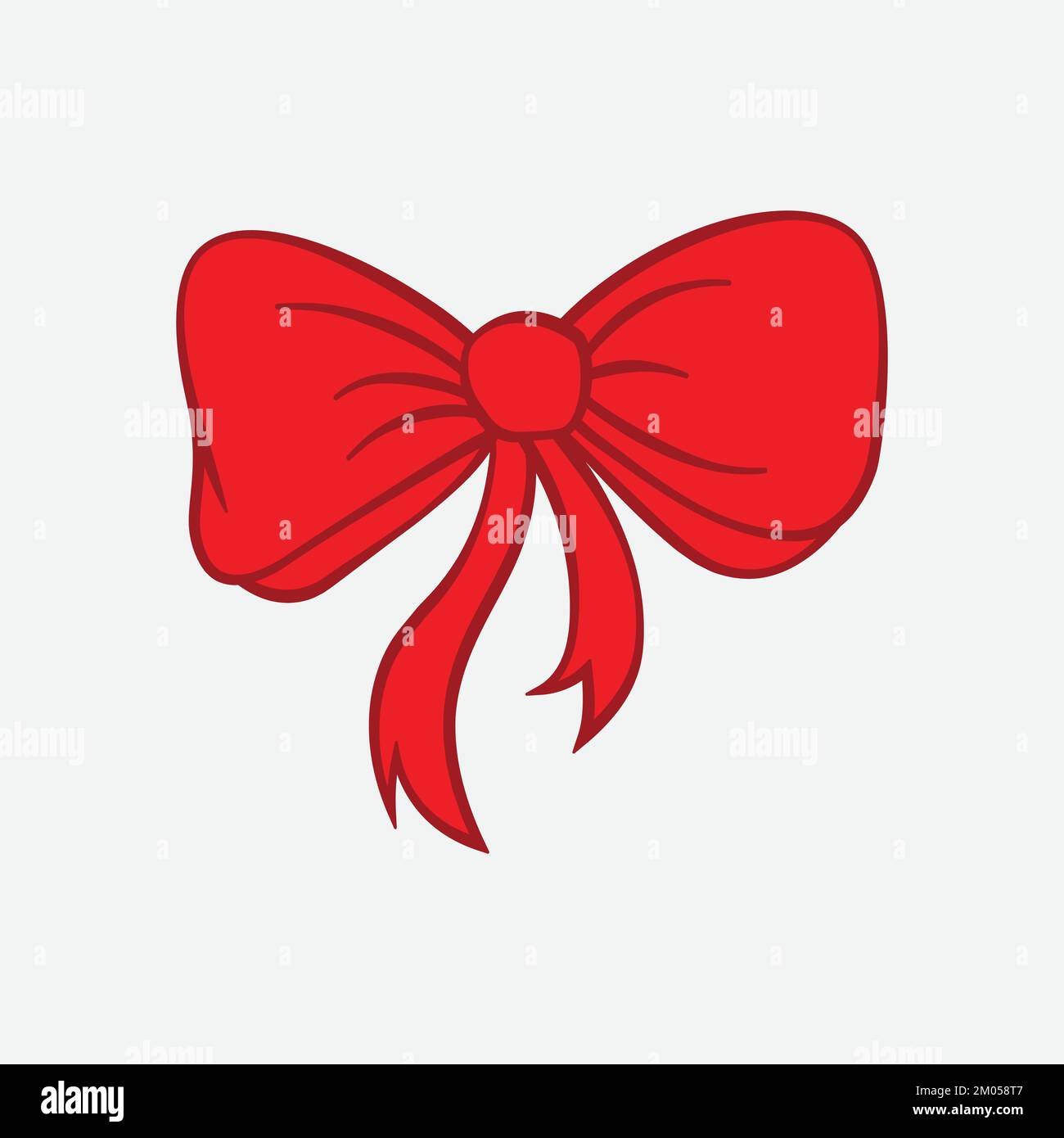 Red bow with ribbons icon. Decoration for holiday gifts and Christmas cards. Birthday party decor design element. Vector illustration Stock Vector