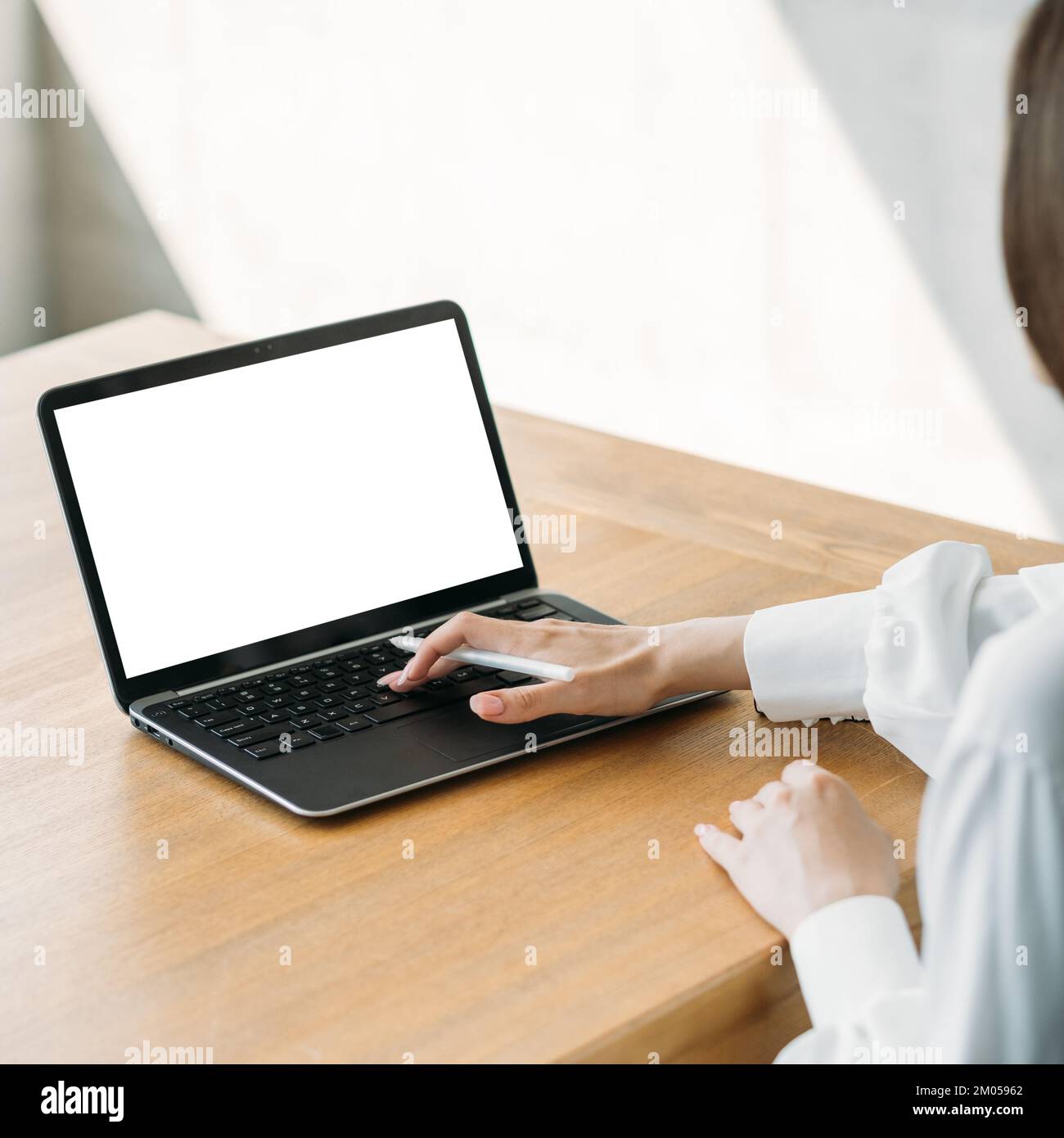 business courses working woman computer mockup Stock Photo