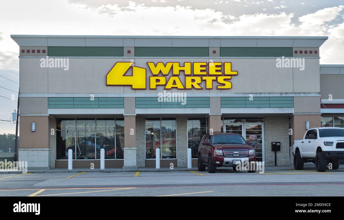 Houston, Texas USA 11-11-2022: 4 Wheel Parts storefront exterior in Houston, TX. Retail store for off-road vehicle products, founded in 1961. Stock Photo