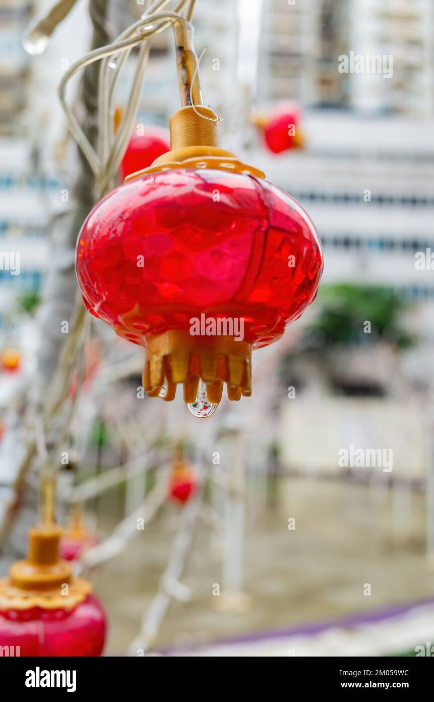 Close up shot red lantern with water drops at Macau, China Stock Photo ...