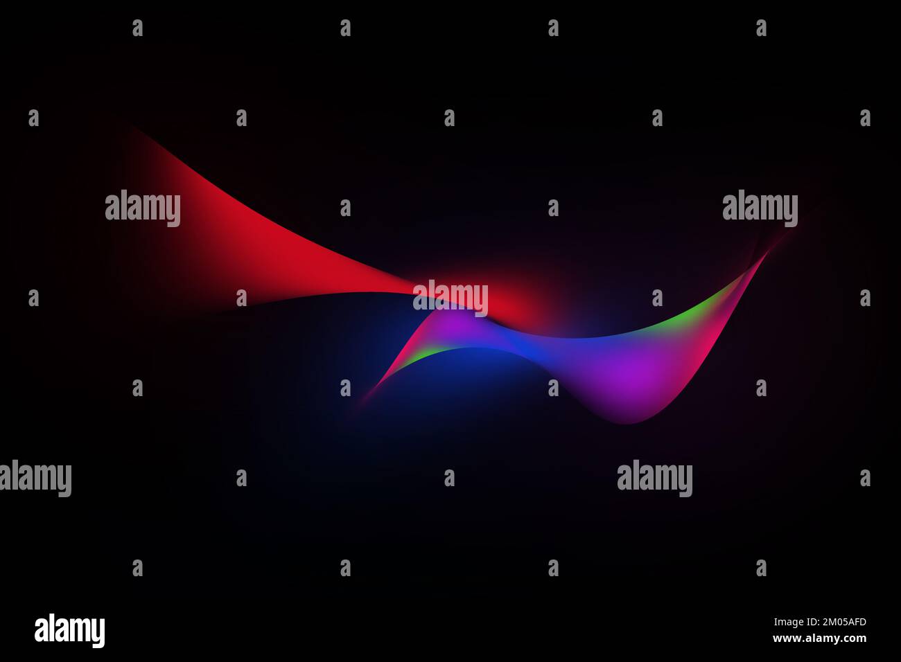 multicolored smooth waves on a black background, abstract lines Stock Photo