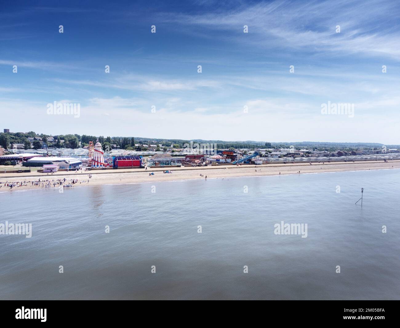 aerial view above the sea looking at the sea side town of Hunstanton in