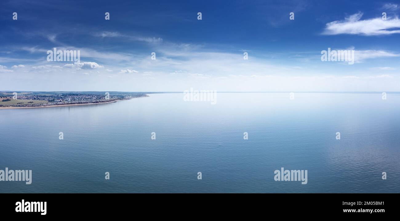 aerial view above the sea looking at the sea side town of Hunstanton in