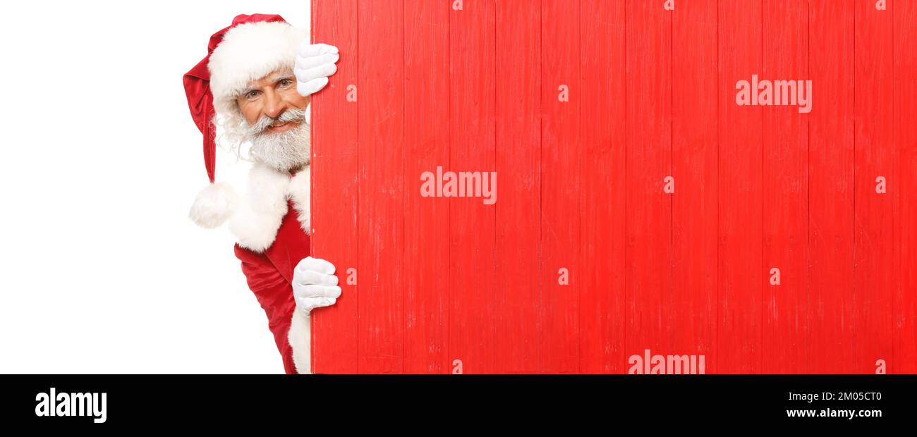 Santa Claus with blank board on white background Stock Photo - Alamy