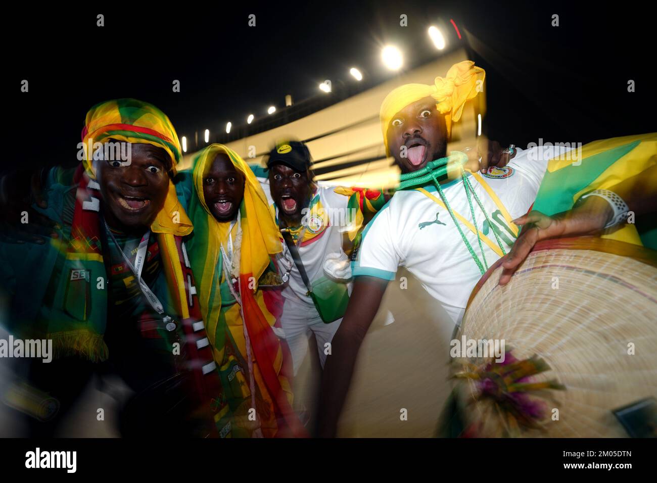 Senegal fans ahead of the FIFA World Cup Round of Sixteen match at the Al-Bayt Stadium in Al Khor, Qatar. Picture date: Sunday December 4, 2022. Stock Photo