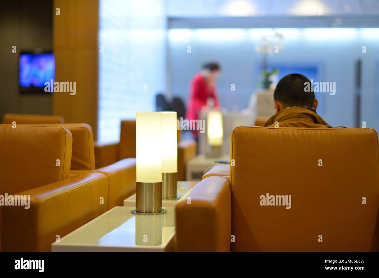Cathay Pacific (CX) Business and First Class Lounge, San Francisco International Airport CA Stock Photo