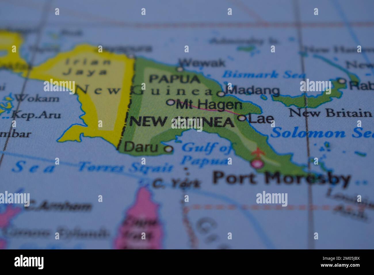 New Guinea Country Name On The Political World Map Very Macro CloseUp