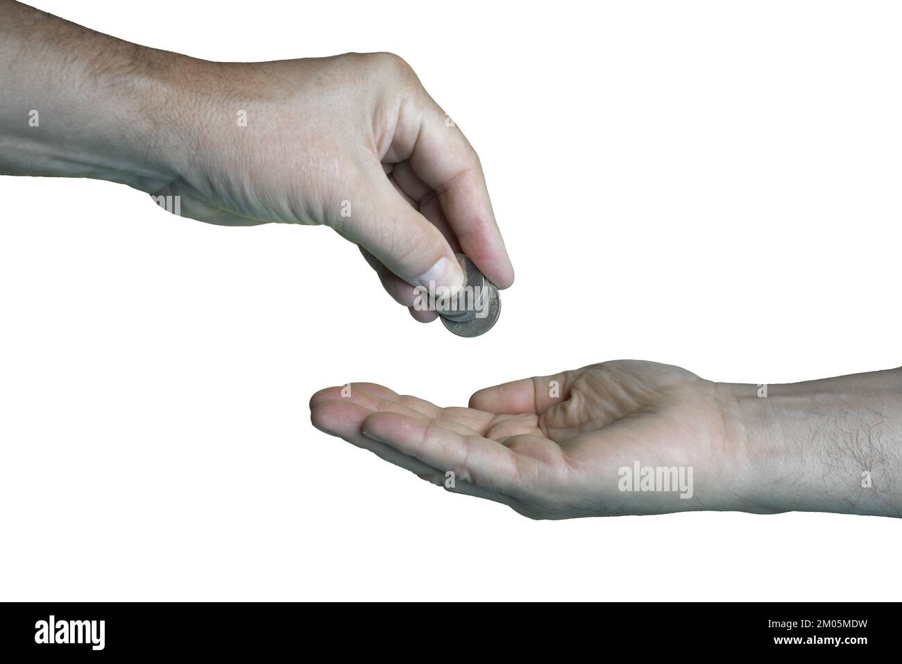 the gesture of giving some coins to a person Stock Photo