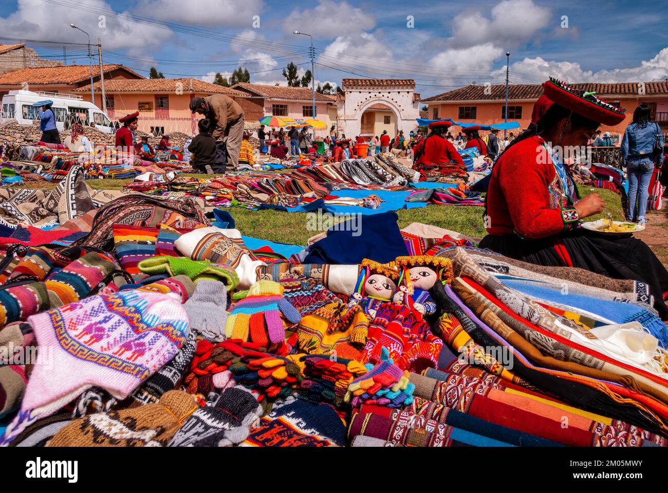 Traditional street market at Chinchero, Urubamba, Peru Stock Photo