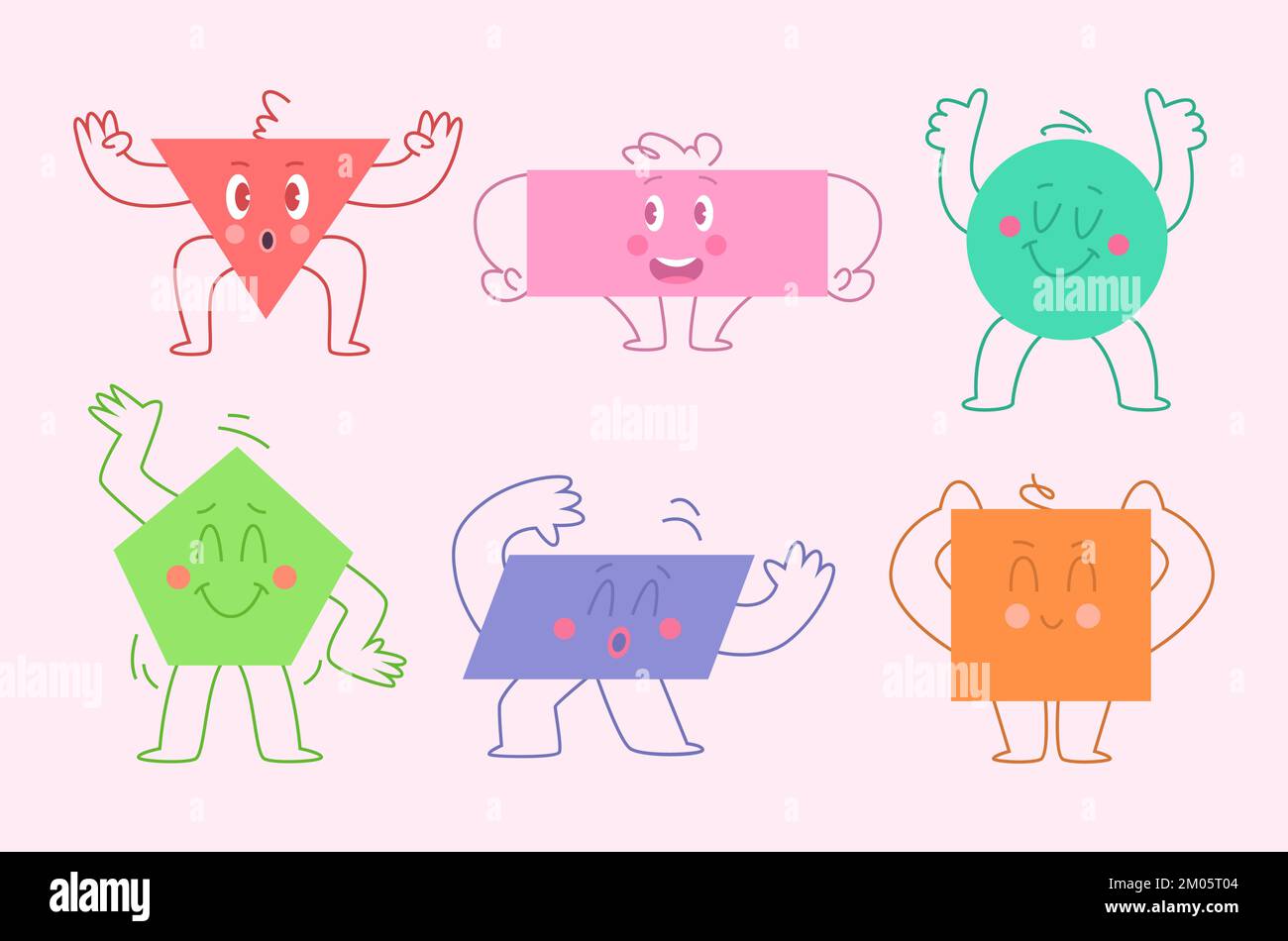 Geometric Characters Funny Abstract Figures With Faces Different Emotions Simple Shapes Form