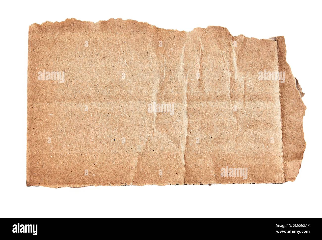 One ripped piece of cardboard material over isolated white background ...