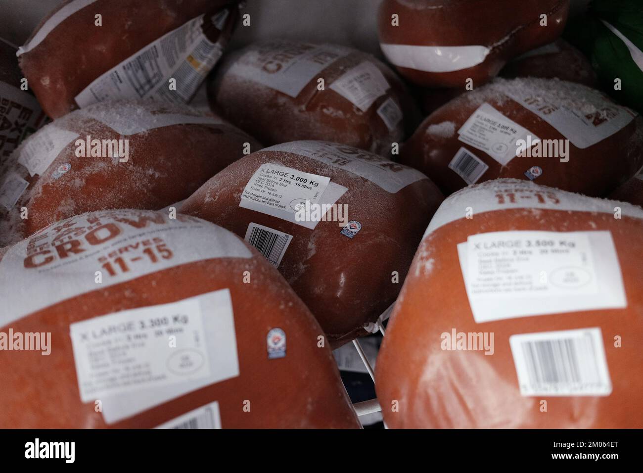 Frozen turkeys on sale in an Asda supermarket in London. Picture date