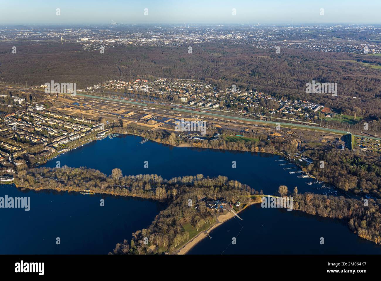 Aerial view, planned new Duisburg residential quarter at the former marshalling yard Wedau and
