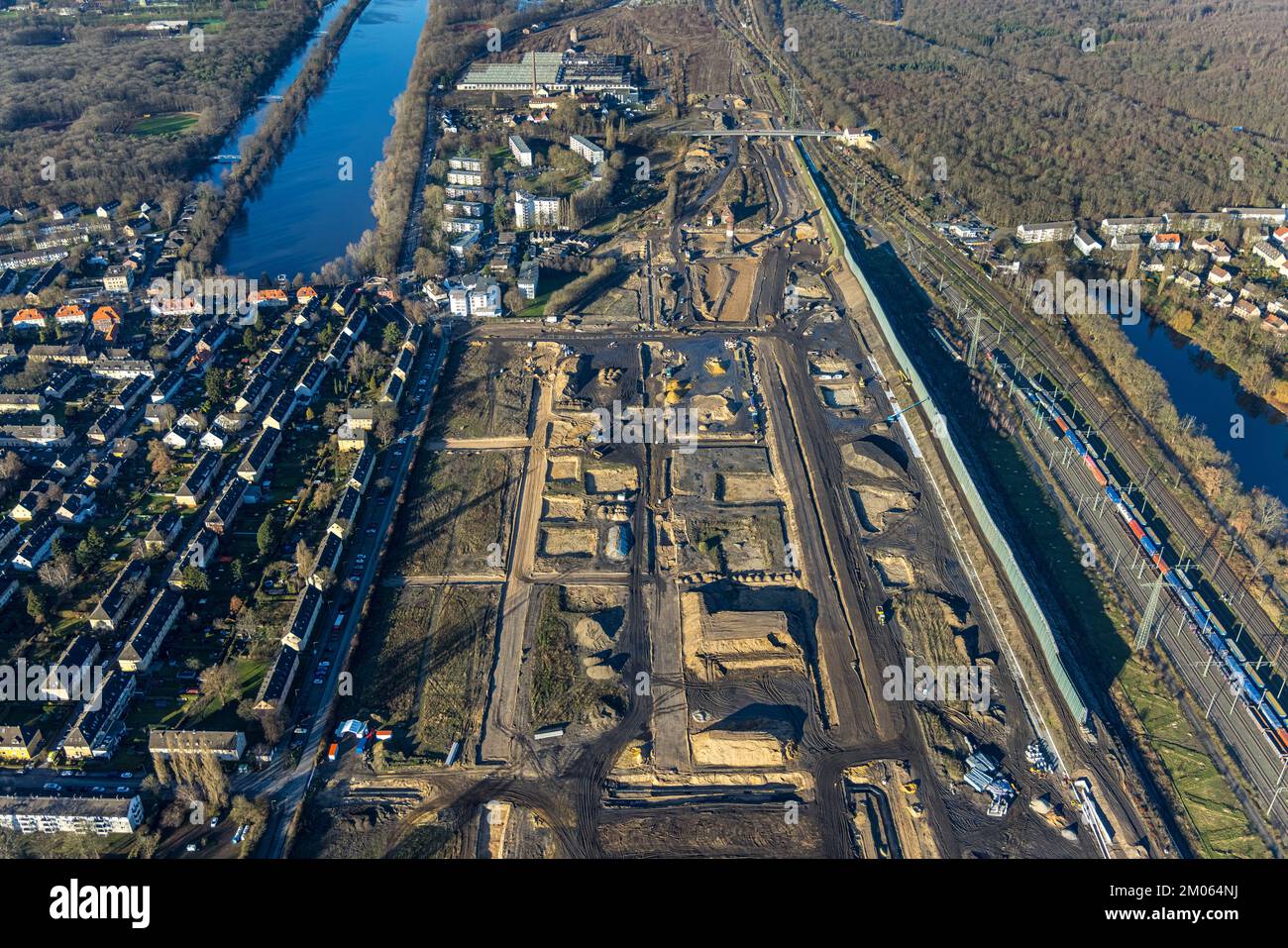Aerial view, planned new Duisburg residential quarter at the former ...