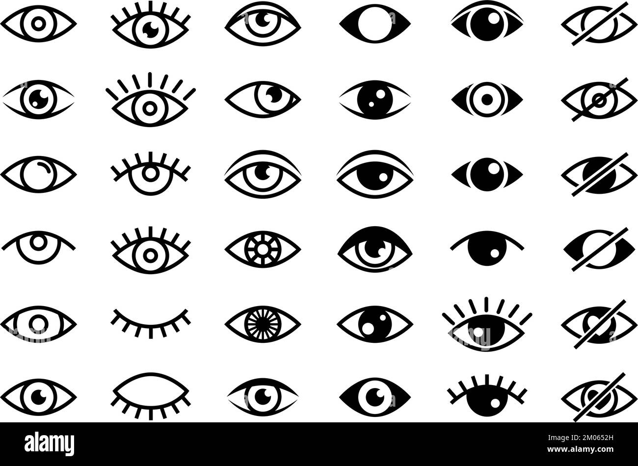 Beautiful black eyes icons collection. Images of open and closed eyes