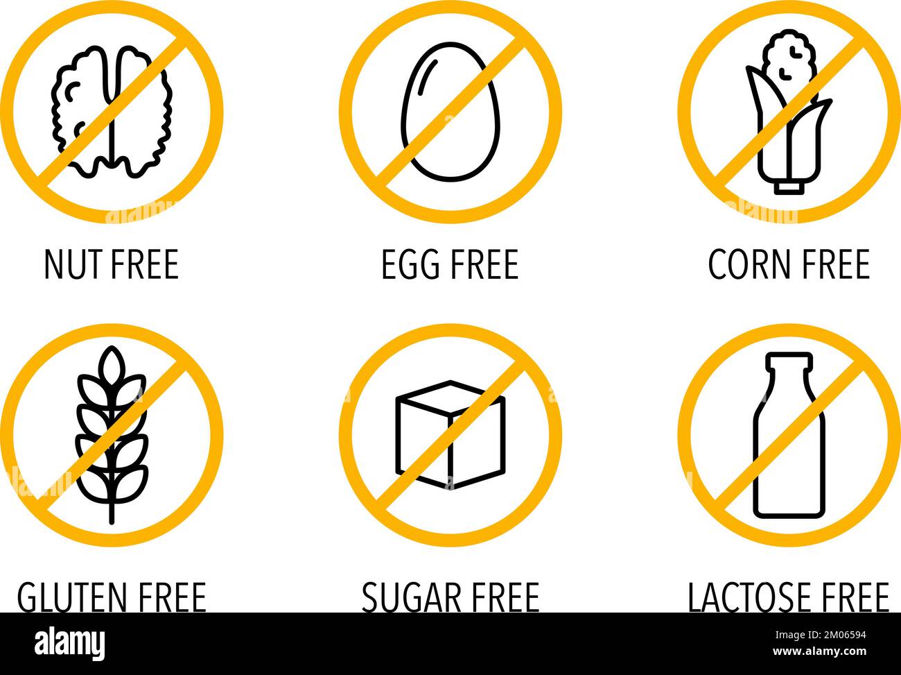 Gluten, sugar free, lactose intolerant. Set of isolated vector label