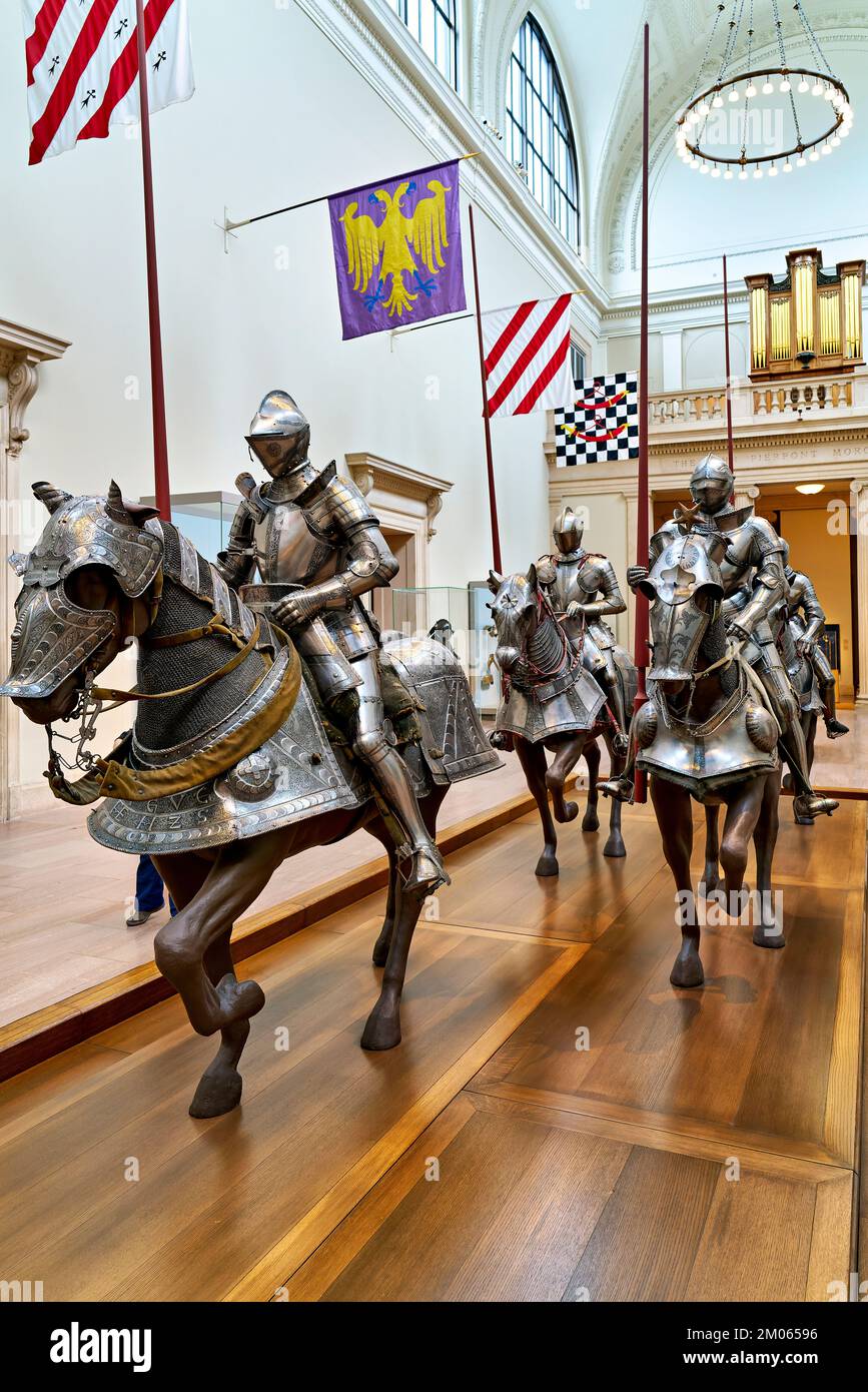 New York. Manhattan. United States. The Metropolitan Museum of Art. Arms and armor, Middle Ages main hall Stock Photo