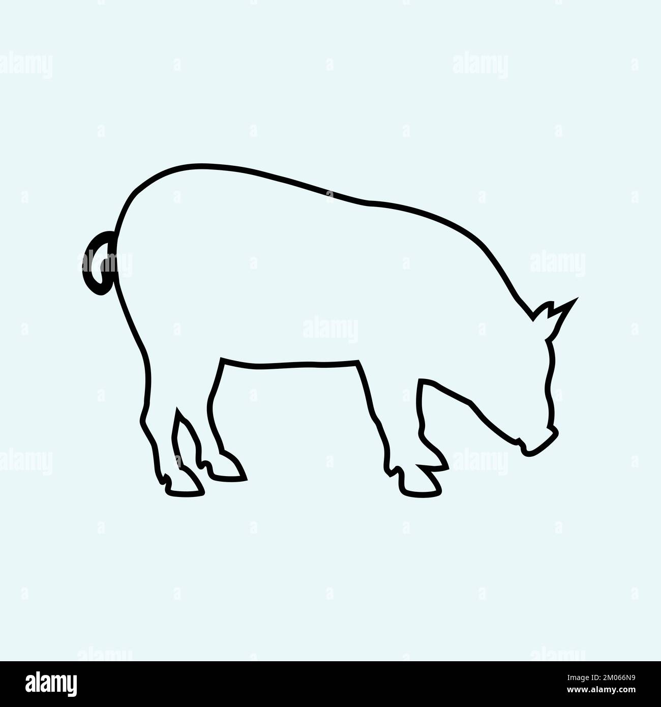 Simple outline Pig vector design with white background Stock Vector