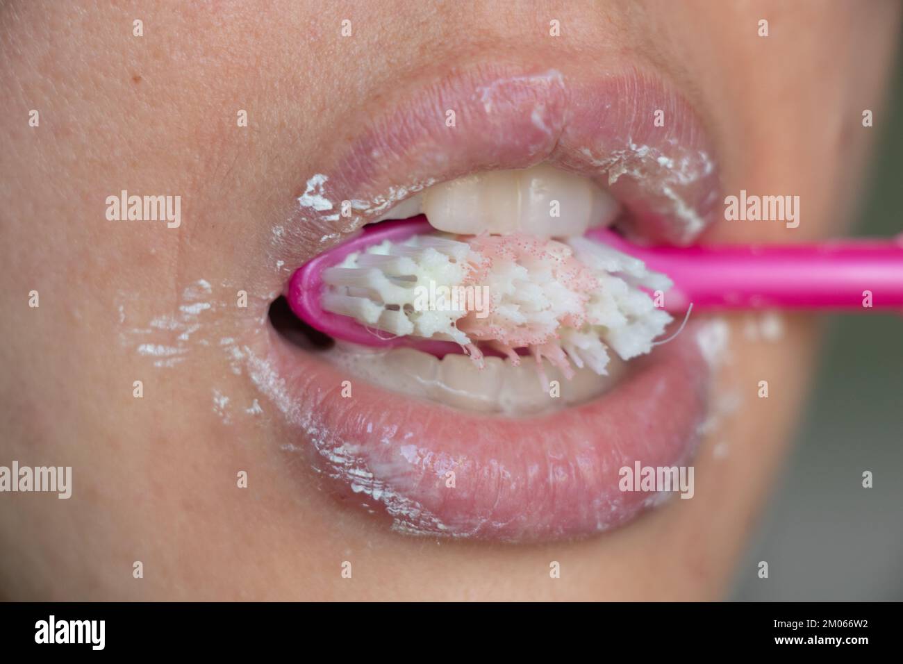 female in toothpaste on an isolated background Stock Photo Alamy