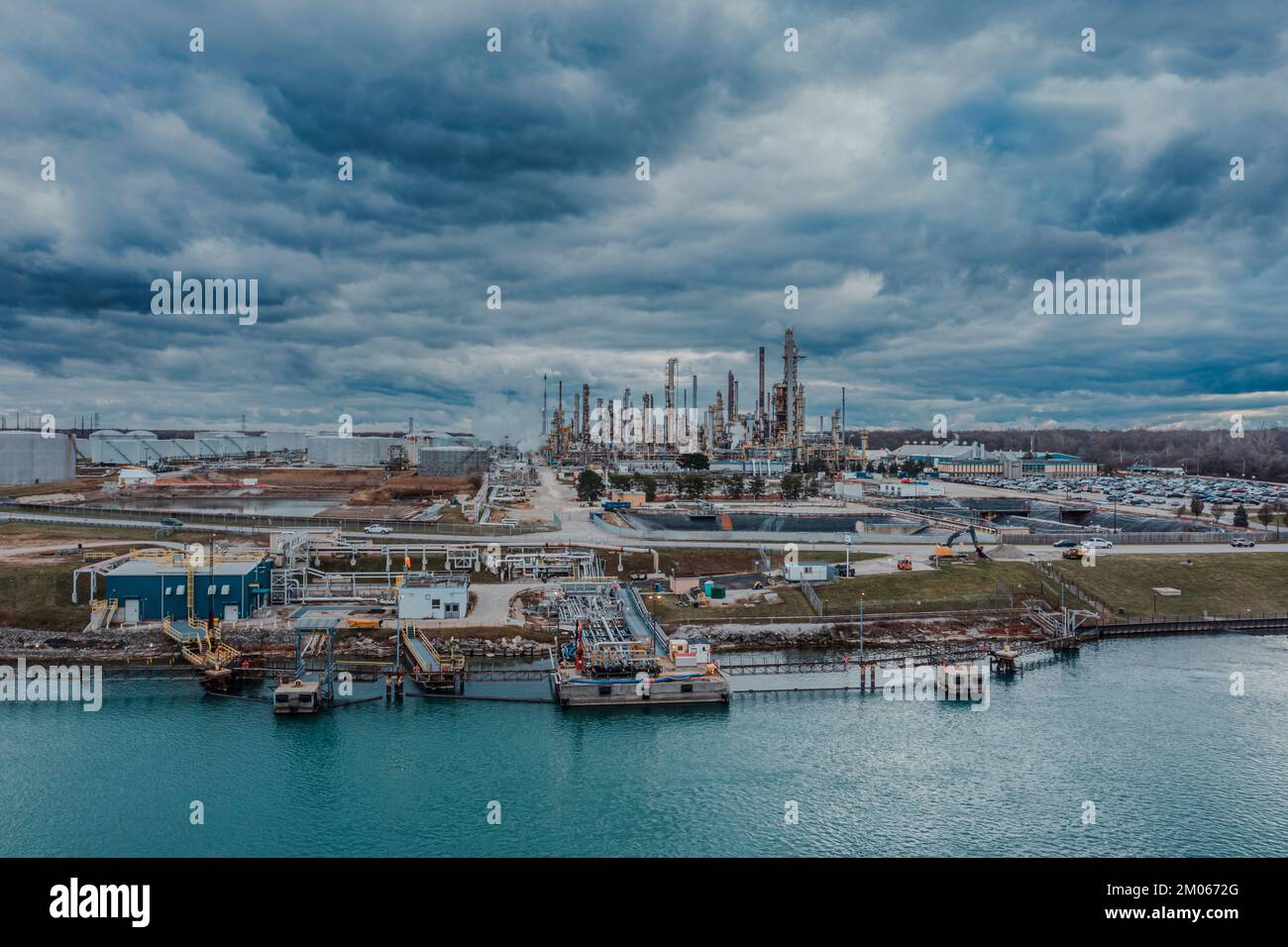 Canada's Suncor Sarina Petrol Refinery on the St. Clair River in the Great Lakes Region of the US Stock Photo