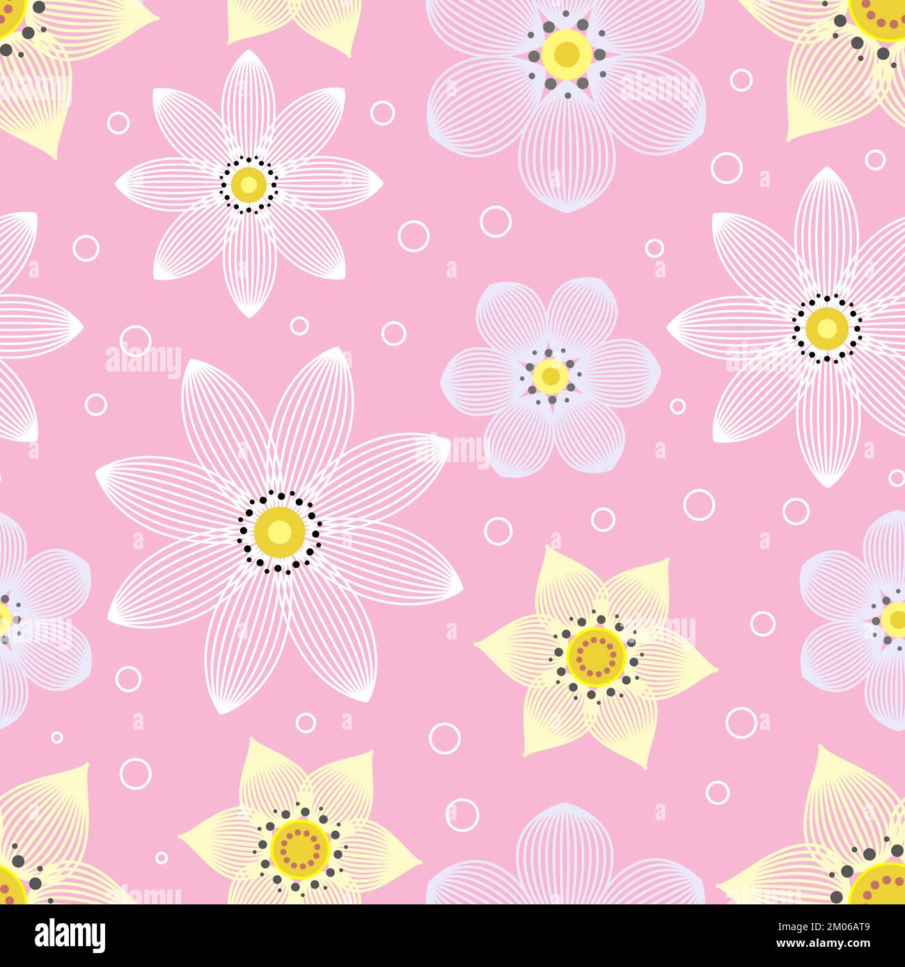 Seamless pattern with flowers on a pink background. For fabric design, wallpapers, backgrounds, wrapping paper, scrapbooking and so on. Vector Stock Vector