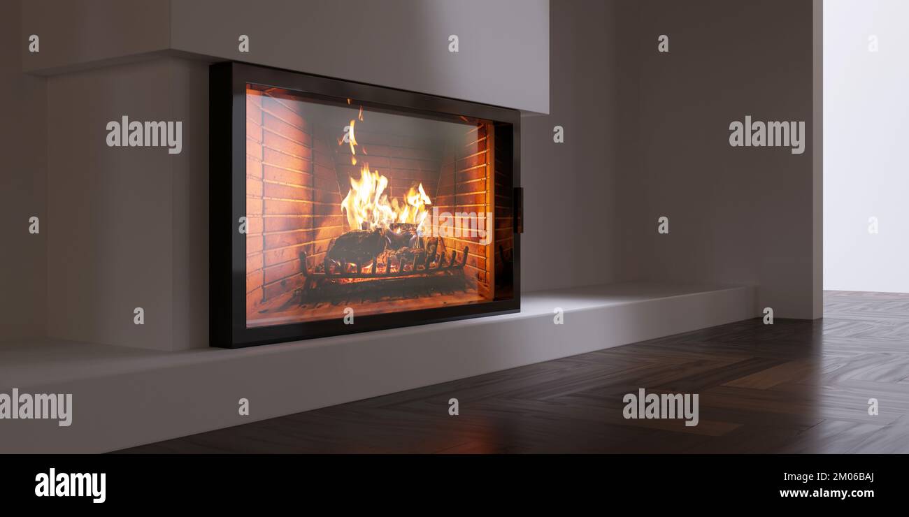 Energy Fireplace heating solution, warmth and economy. Burning fire in