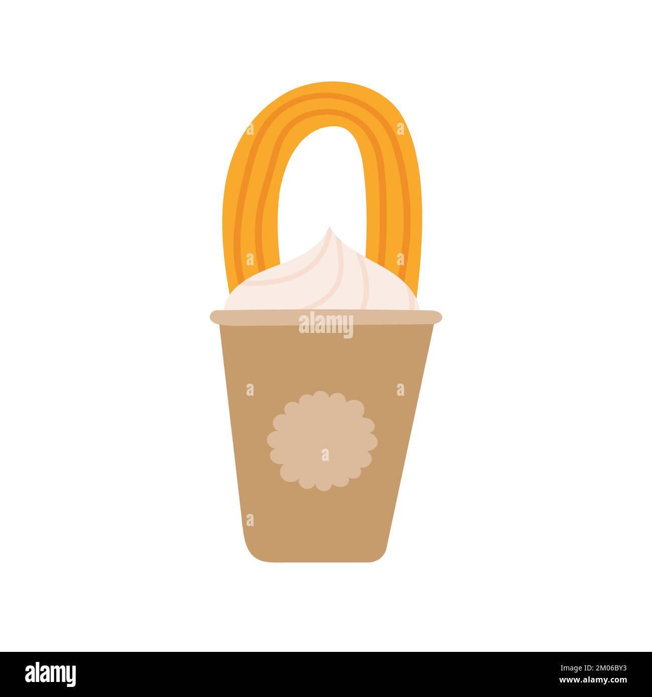 Churros with ice cream. Churros or churro, traditional Spanish and Mexican food - dessert. For menu, sign, banner, poster Stock Vector